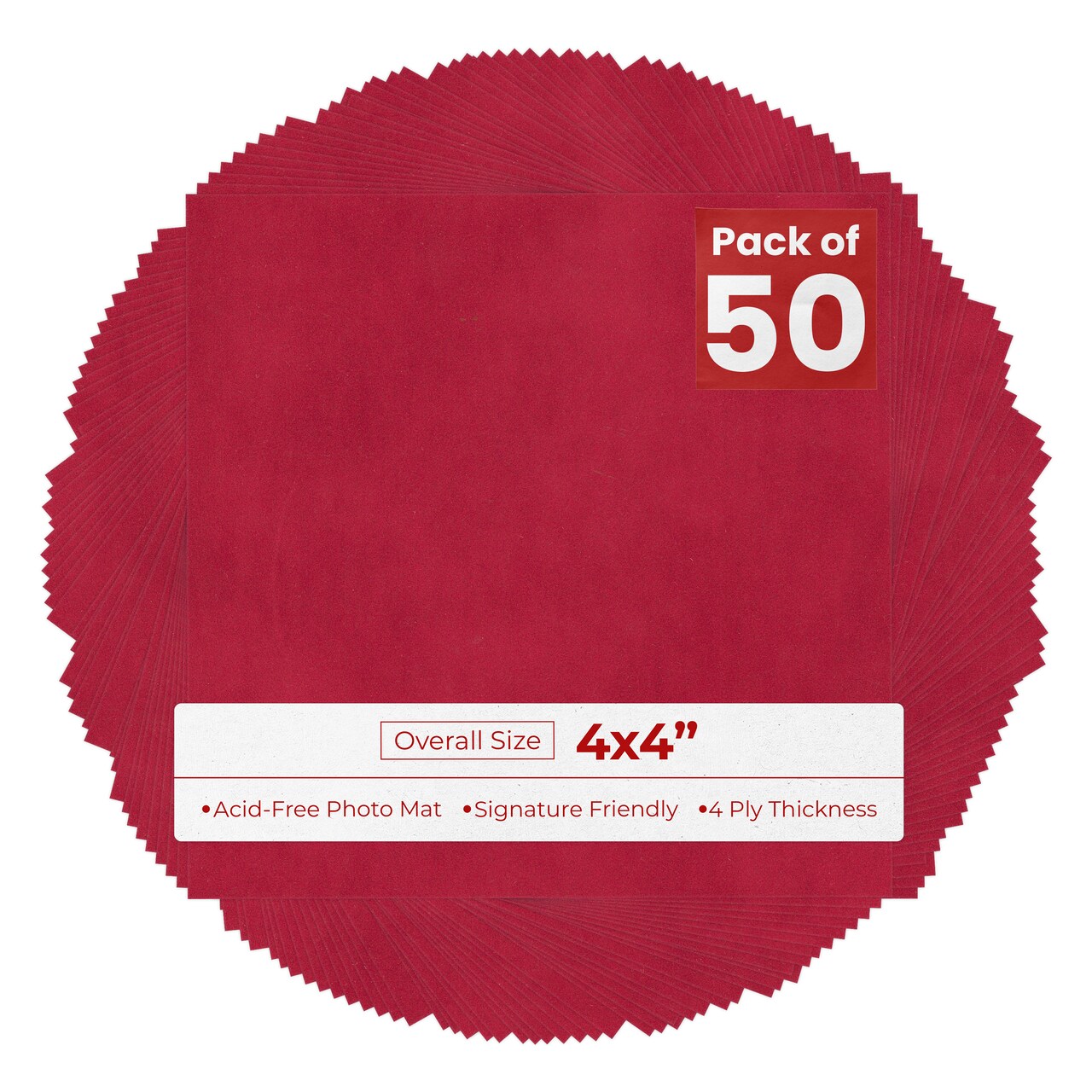 Red Suede 4x4 Inch Uncut Mat Board - Blank Sheets, No Opening